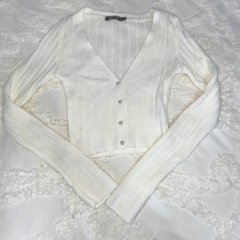 Cropped button down sweater
